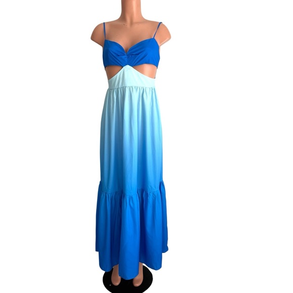 Commense Blue Ombré Backless Cutout Cami Long Maxi Dress - Picture 2 of 9